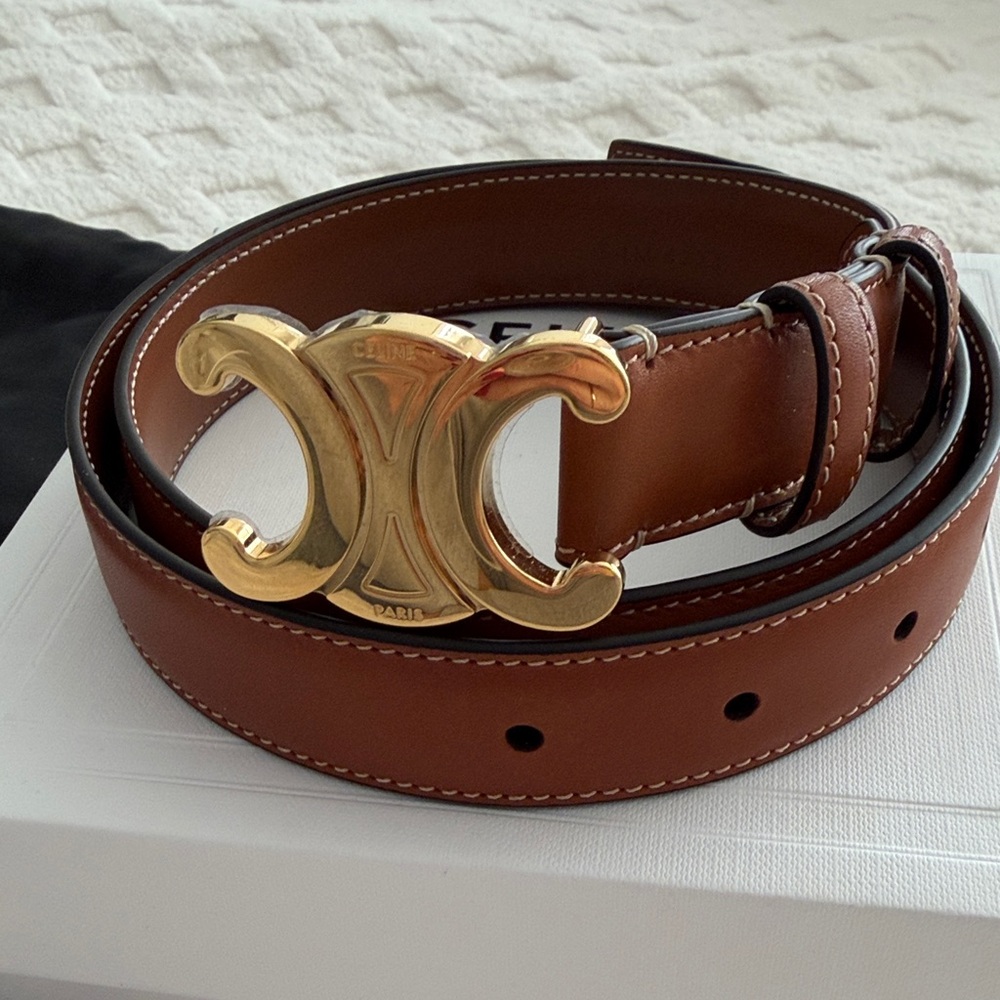 Celine Medium 25MM Triomphe Belt - Tan - Picture 2 of 7